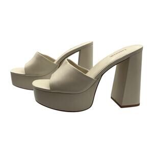 Larroude Dolly Leather Slip On Block Heels Platform Mules Sandals Ivory Size 8